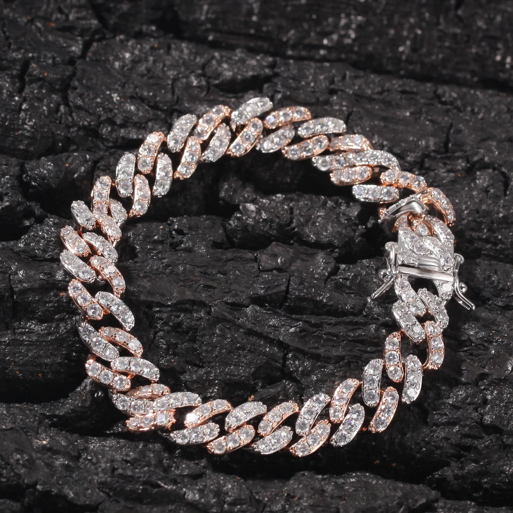 UWIN Men Women Bracelet 9mm Iced Out Rose Gold Silver Color Cuban Link With White &Pink Cubic Zirconia Bracelets Jewelry Dabfavshop