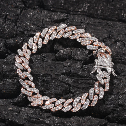UWIN Men Women Bracelet 9mm Iced Out Rose Gold Silver Color Cuban Link With White &Pink Cubic Zirconia Bracelets Jewelry Dabfavshop