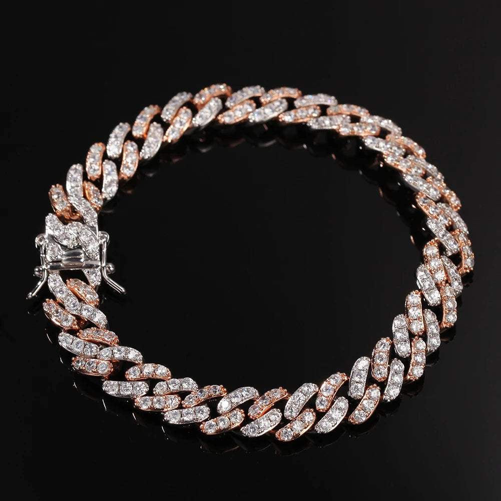 UWIN Men Women Bracelet 9mm Iced Out Rose Gold Silver Color Cuban Link With White &Pink Cubic Zirconia Bracelets Jewelry Dabfavshop