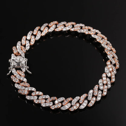 UWIN Men Women Bracelet 9mm Iced Out Rose Gold Silver Color Cuban Link With White &Pink Cubic Zirconia Bracelets Jewelry Dabfavshop