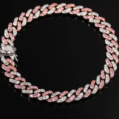 UWIN Men Women Bracelet 9mm Iced Out Rose Gold Silver Color Cuban Link With White &Pink Cubic Zirconia Bracelets Jewelry Dabfavshop