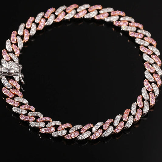 UWIN Men Women Bracelet 9mm Iced Out Rose Gold Silver Color Cuban Link With White &Pink Cubic Zirconia Bracelets Jewelry Dabfavshop