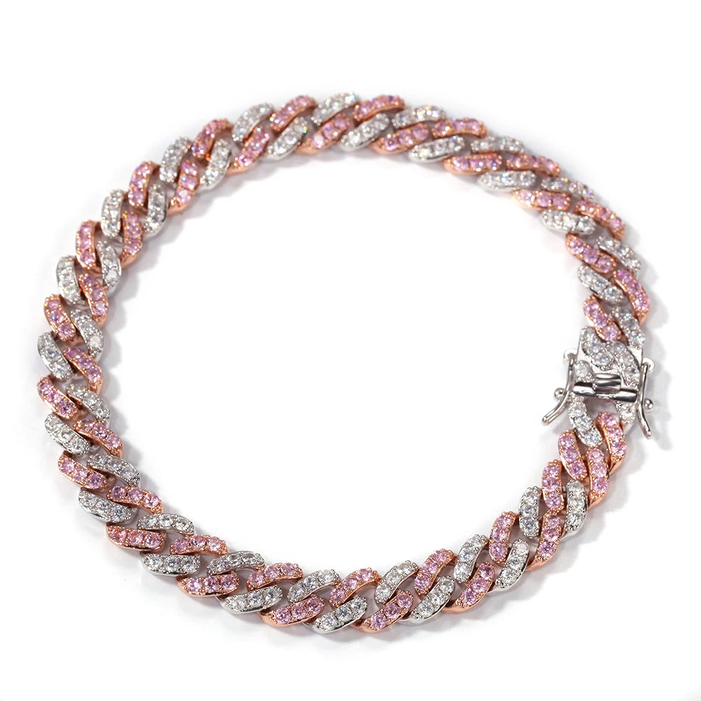 UWIN Men Women Bracelet 9mm Iced Out Rose Gold Silver Color Cuban Link With White &Pink Cubic Zirconia Bracelets Jewelry Dabfavshop