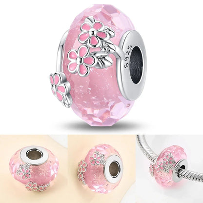Colorful Flower Murano Glass Charm Fit Original Bracelet Necklace Heart 925 Sterling Silver Murano Glass Fine Jewelry Dabfavshop