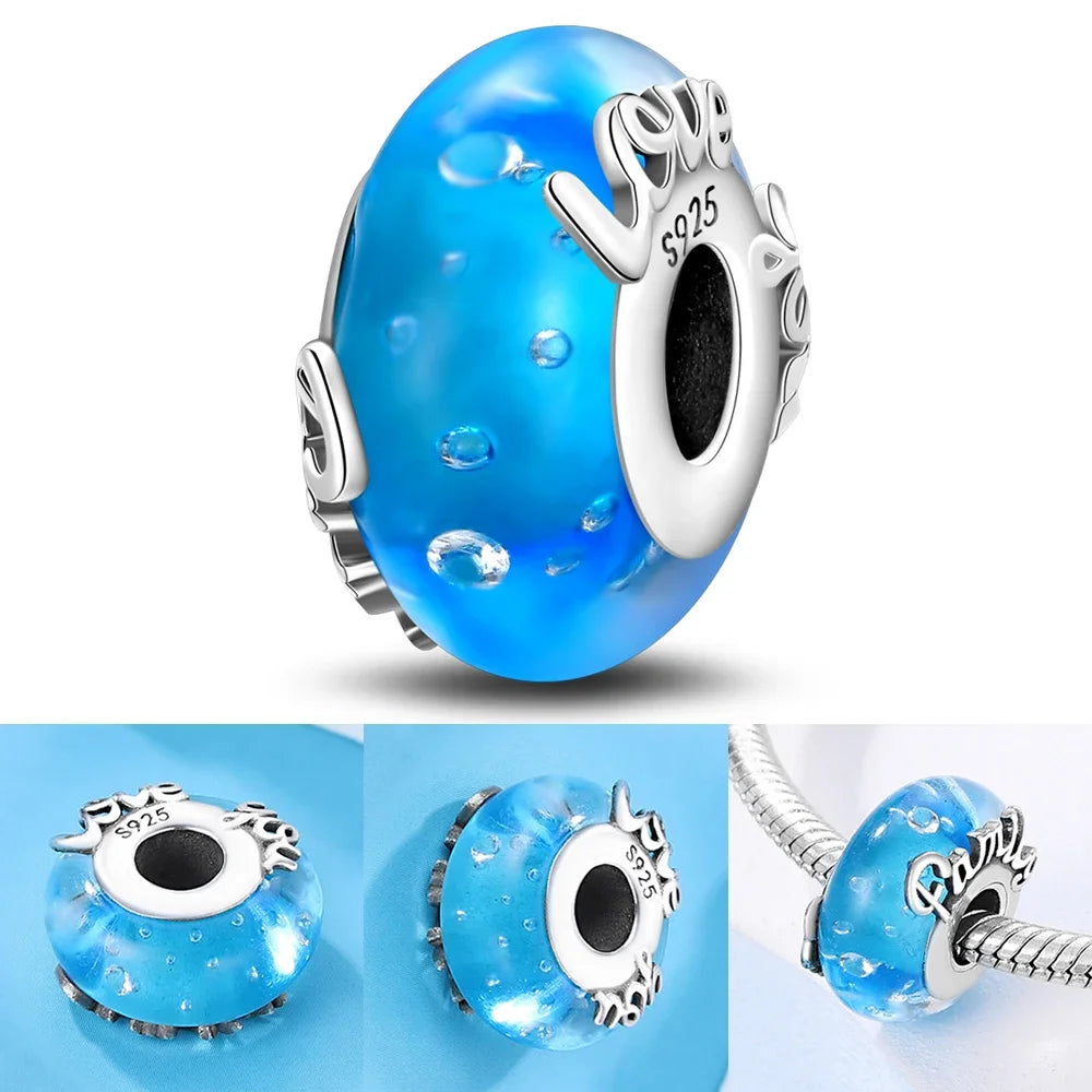 Colorful Flower Murano Glass Charm Fit Original Bracelet Necklace Heart 925 Sterling Silver Murano Glass Fine Jewelry Dabfavshop