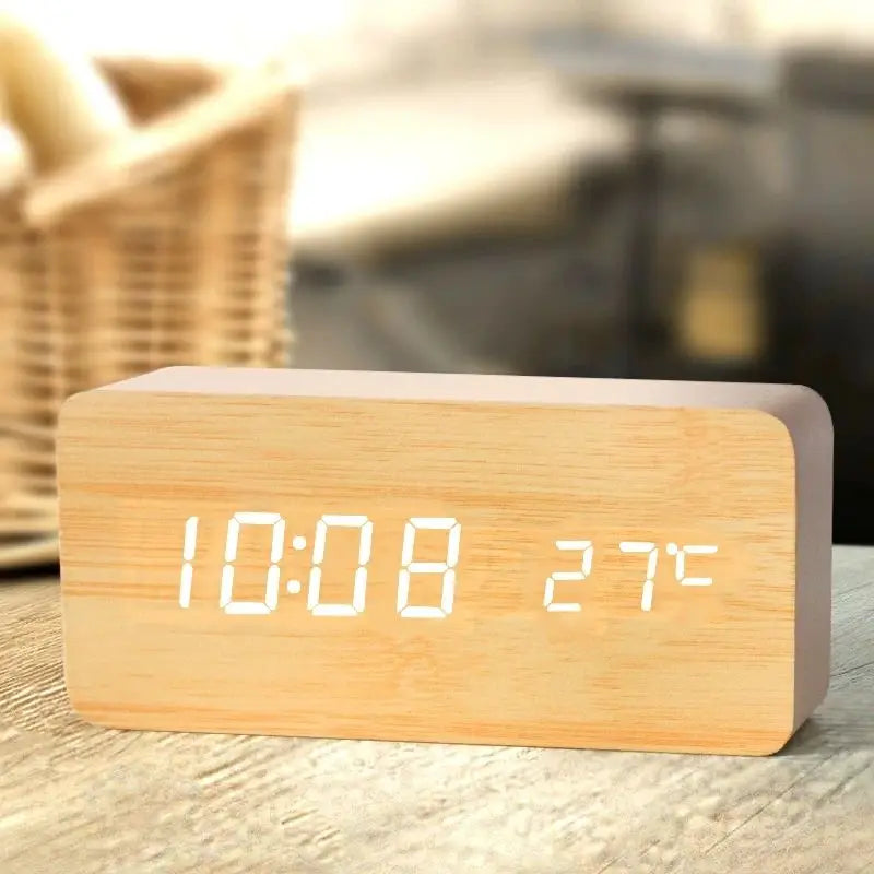 Wooden Digital Alarm Clock, LED Alarm Clock with Temperature Desk Clocks for Office,Bedside Clock Dabfavshop