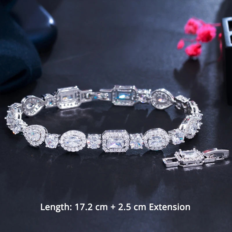 BeaQueen Trendy Green and White Cubic Zirconia Stone Silver Color Tennis Bracelets Dress Jewelry Accessories Gift for Women B100 Dabfavshop