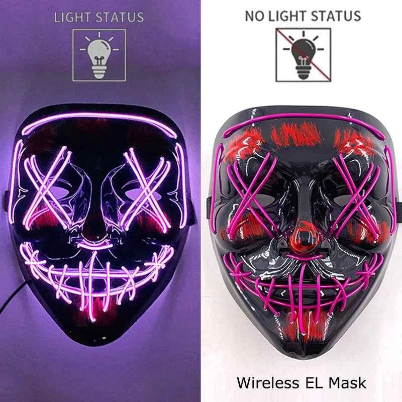 Neon LED Halloween Purge Mask Wireless Masquerade Party Light-up Horror Mask Glowing Multicolor Full Face Adult Mask for Halloween Dabfavshop