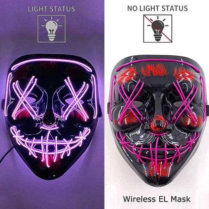 Neon LED Halloween Purge Mask Wireless Masquerade Party Light-up Horror Mask Glowing Multicolor Full Face Adult Mask for Halloween Dabfavshop