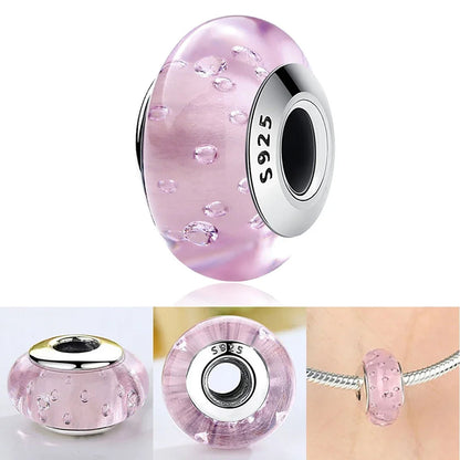 Colorful Flower Murano Glass Charm Fit Original Bracelet Necklace Heart 925 Sterling Silver Murano Glass Fine Jewelry Dabfavshop