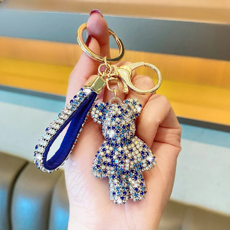 Rhinestone Bear Keychain Pendant Handmade Metal Keyring for Women Men Car Anime Animal Themed Accessory Unisex Key Chain Gift Dabfavshop