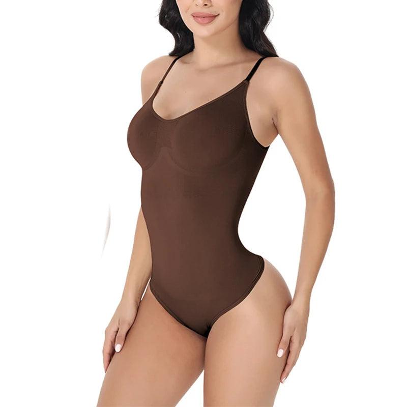 V Neck Spaghetti Strap Bodysuit Compression Shapewear Slimming Body Shaper - Dabfavshop