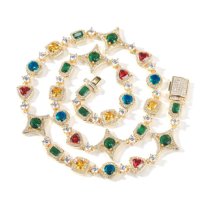 Iced Out Rainbow Necklace for Women Heart/Star/Square Gemstones Link Chain Bracelets Fashion Hip Hop Jewelry Dabfavshop