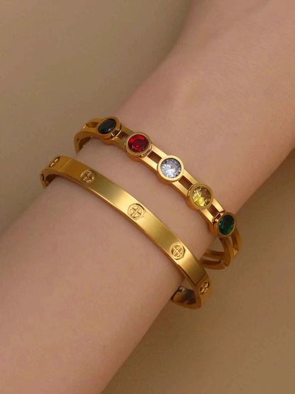 Stainless Steel Crystal Gold Color Bracelet (Unisex)