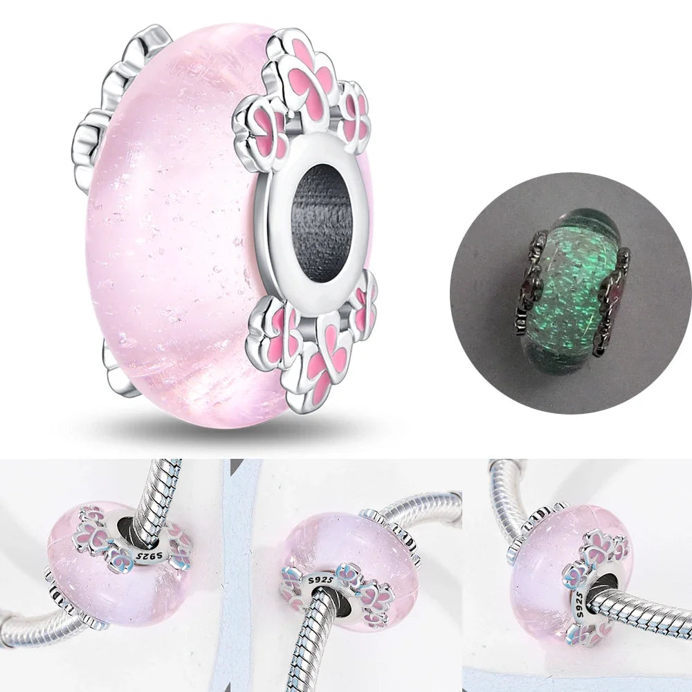 Colorful Flower Murano Glass Charm Fit Original Bracelet Necklace Heart 925 Sterling Silver Murano Glass Fine Jewelry Dabfavshop