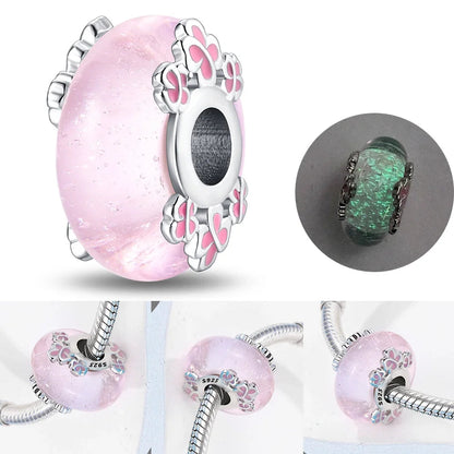 Colorful Flower Murano Glass Charm Fit Original Bracelet Necklace Heart 925 Sterling Silver Murano Glass Fine Jewelry Dabfavshop
