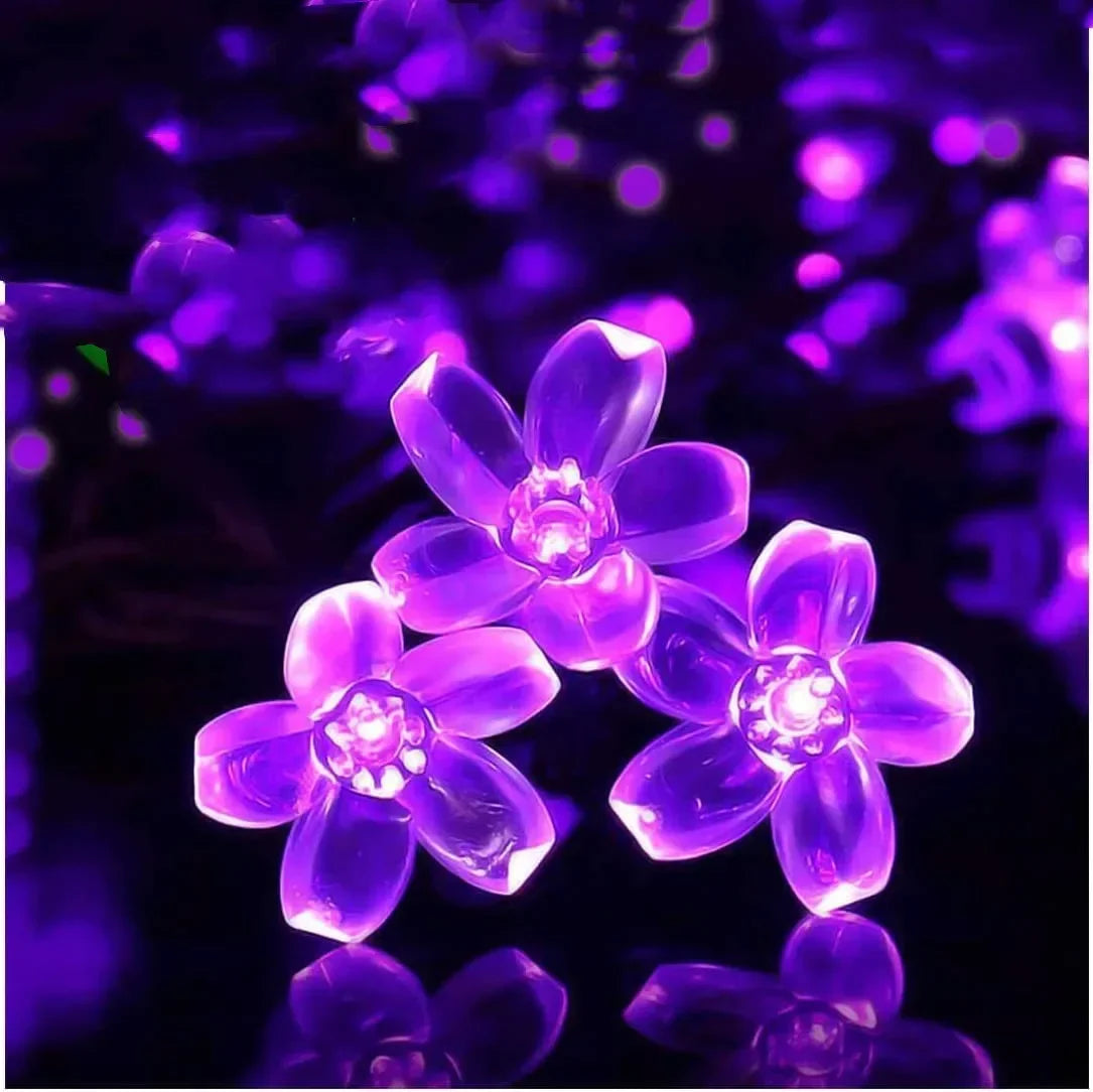 Cherry Blossom LED String Lights Outdoor Solar-Powered Flower Fairy Lights