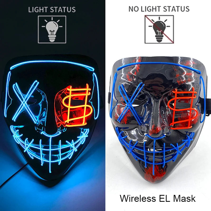 Neon LED Halloween Purge Mask Wireless Masquerade Party Light-up Horror Mask Glowing Multicolor Full Face Adult Mask for Halloween Dabfavshop