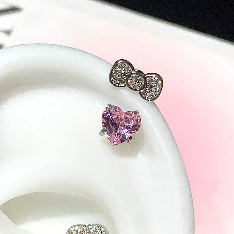 Cute Bowknot Love Heart 316L Stainless Steel Annular Ear Bone Nail Fashion Delicate Zircon Earring for Women Y2K Punk Jewelry Dabfavshop