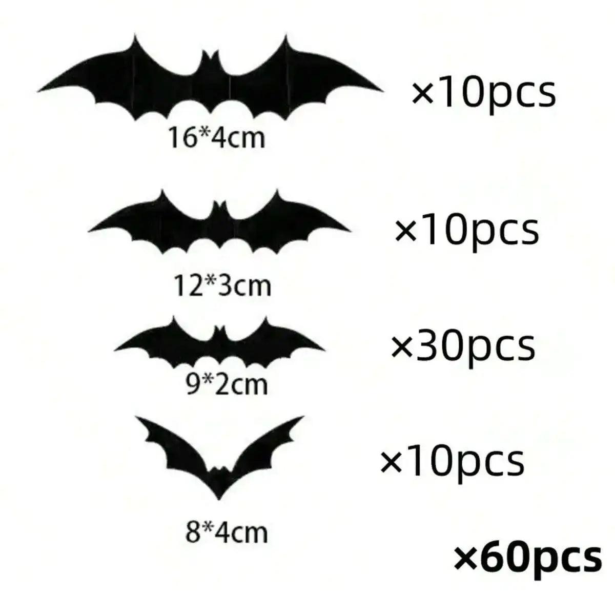 60pcs 3D Waterproof Black Bats Wall Decor Halloween Decor - Dabfavshop