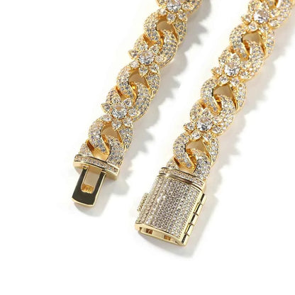Colorful Flowers Cuban Chain Necklaces for Women Men CZ Infinity Chain Bracelets