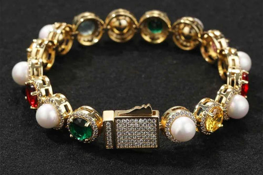Iced Colorful CZ Chain Bracelets with Spring Clasp for Women Fashionable Round Cut Gemstones Necklaces Jewelry