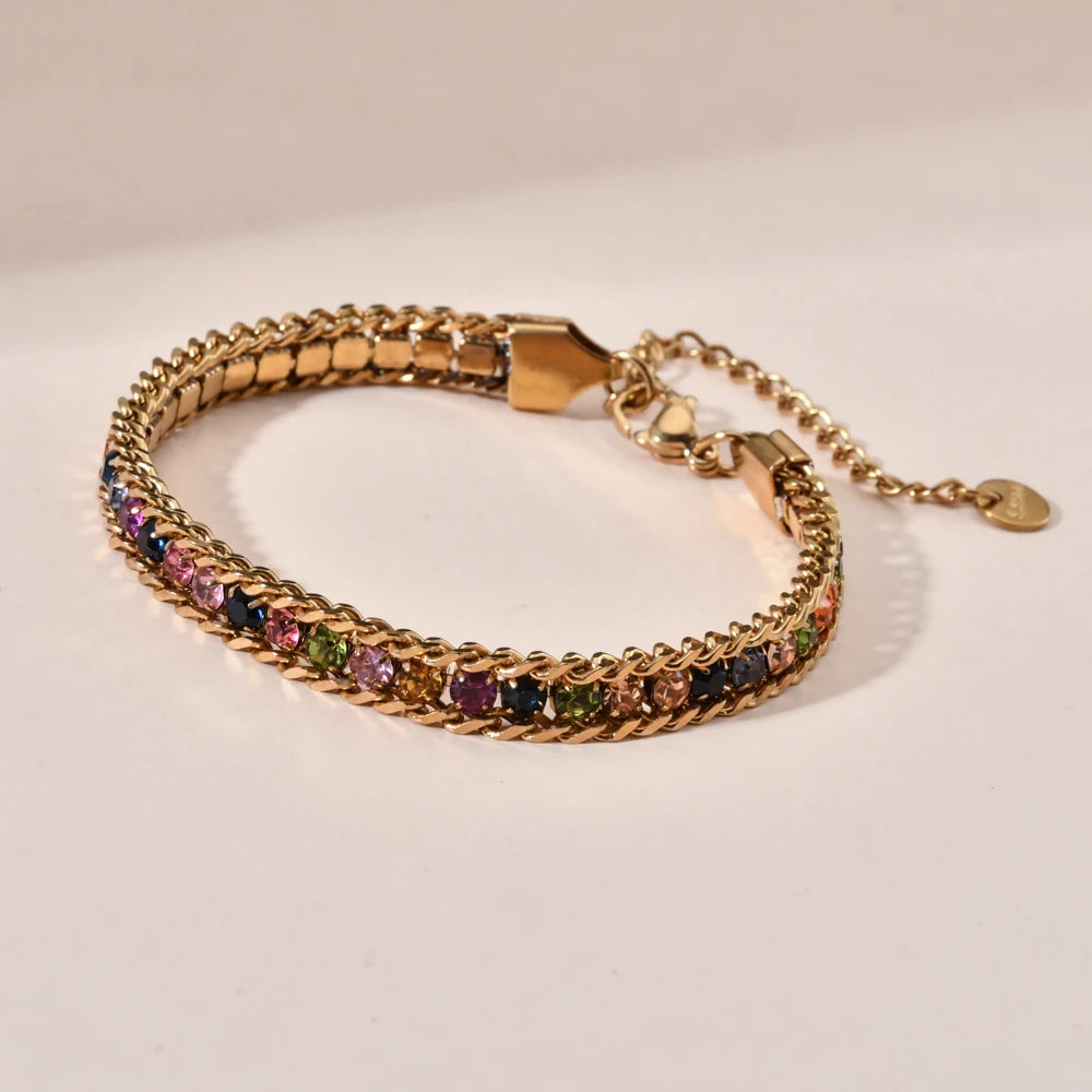 Women Men Gold Color Woven Crystal Cubic Zirconia Bracelet Stainless Steel Jewelry Dabfavshop