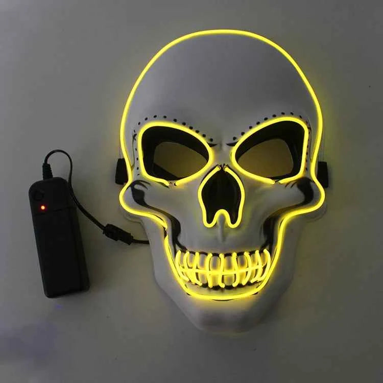 Halloween Horror Skull Mask LED Cold Light Full Face Cosplay Mask for Adults Luminous Party Decoration Adult Size Foam Paper