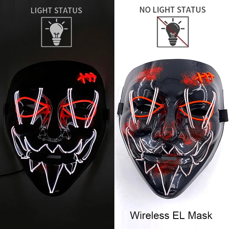 Neon LED Halloween Purge Mask Wireless Masquerade Party Light-up Horror Mask Glowing Multicolor Full Face Adult Mask for Halloween Dabfavshop