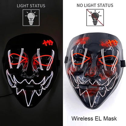 Neon LED Halloween Purge Mask Wireless Masquerade Party Light-up Horror Mask Glowing Multicolor Full Face Adult Mask for Halloween Dabfavshop
