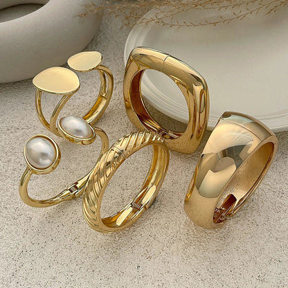 6 Styles Geometric Gold Color Cuff Spring Bangles Wide Hand Bracelets Dabfavshop