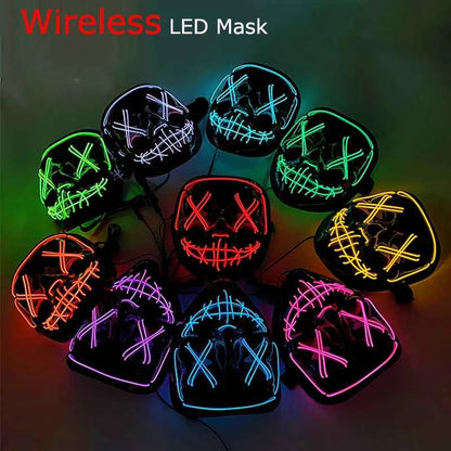 Neon LED Halloween Purge Mask Wireless Masquerade Party Light-up Horror Mask Glowing Multicolor Full Face Adult Mask for Halloween Dabfavshop