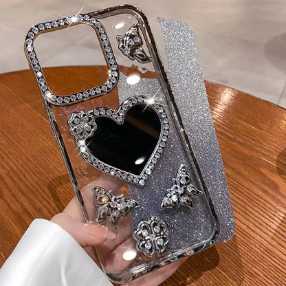 Bling Rhinestone Mirror Cover Case for iPhone 16 pro Max 15 plus Glitter Diamond Encrusted Butterfly Design Shockproof Anti-Knock Dabfavshop