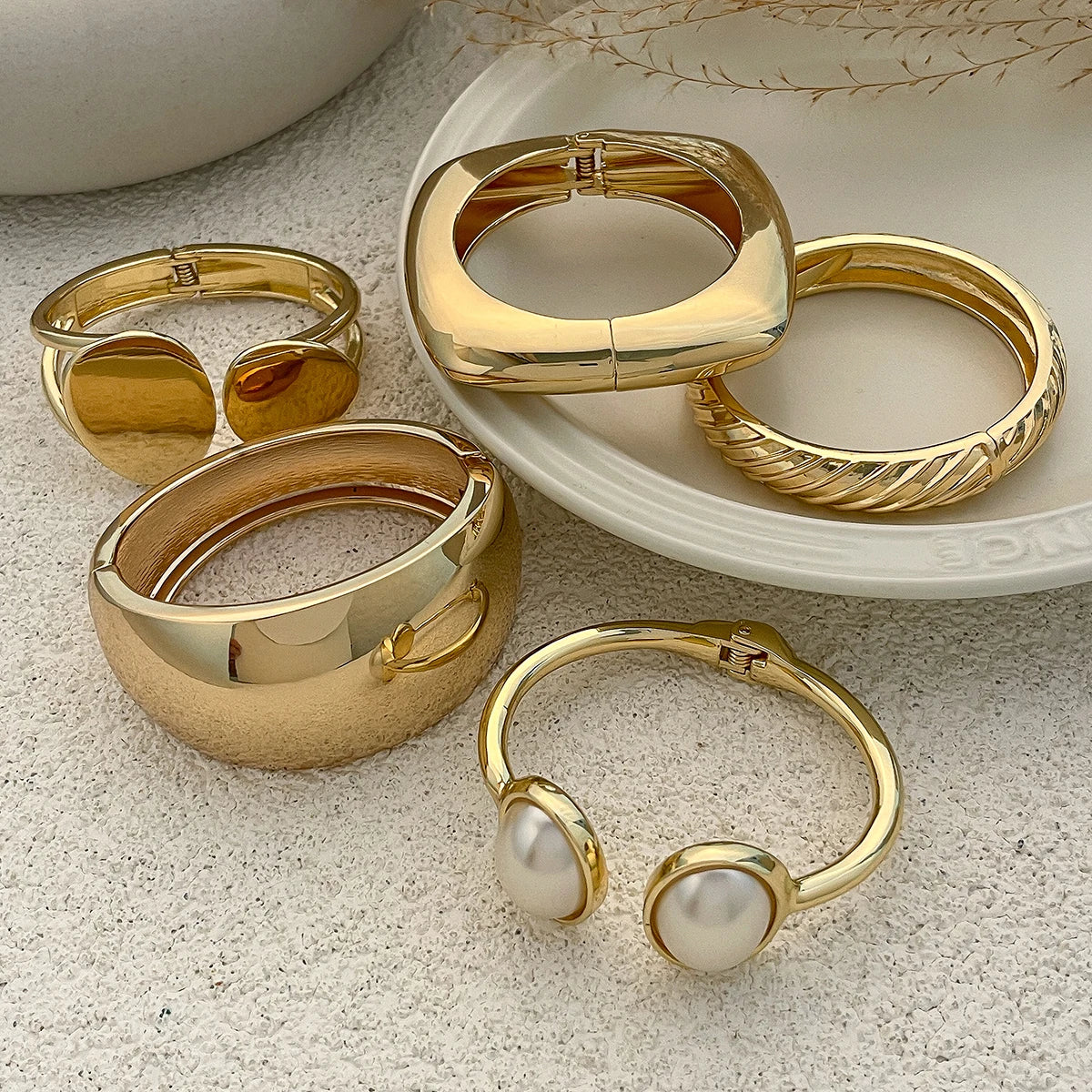 6 Styles Geometric Gold Color Cuff Spring Bangles Wide Hand Bracelets Dabfavshop