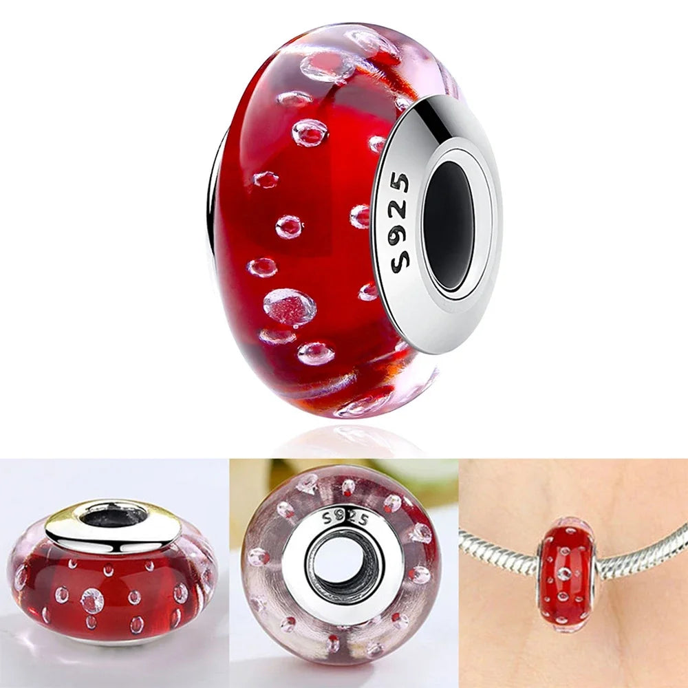 Colorful Flower Murano Glass Charm Fit Original Bracelet Necklace Heart 925 Sterling Silver Murano Glass Fine Jewelry Dabfavshop