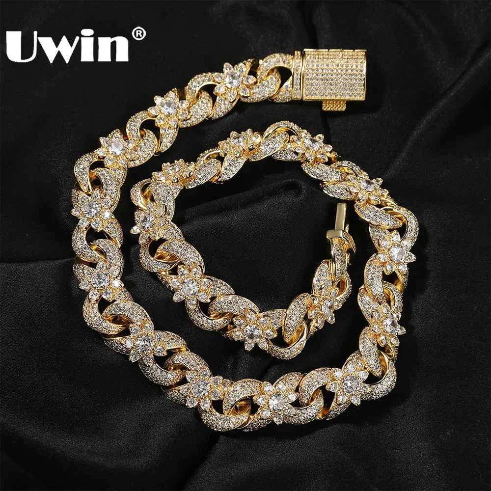 Colorful Flowers Cuban Chain Necklaces for Women Men CZ Infinity Chain Bracelets