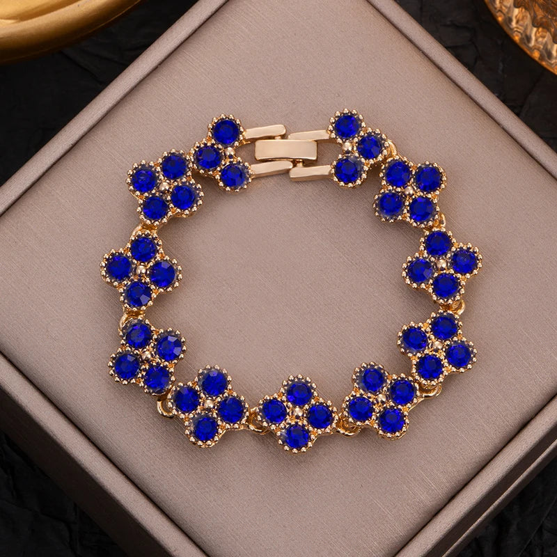 CDD New Sparkling Rhinestone Four Leaf Clover Hand Bracelet for Women Girls Luxury Crystal Bangle Adjustable Wrist Jewelry Gifts Dabfavshop