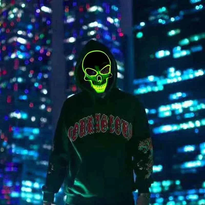 Halloween Horror Skull Mask LED Cold Light Full Face Cosplay Mask for Adults Luminous Party Decoration Adult Size Foam Paper