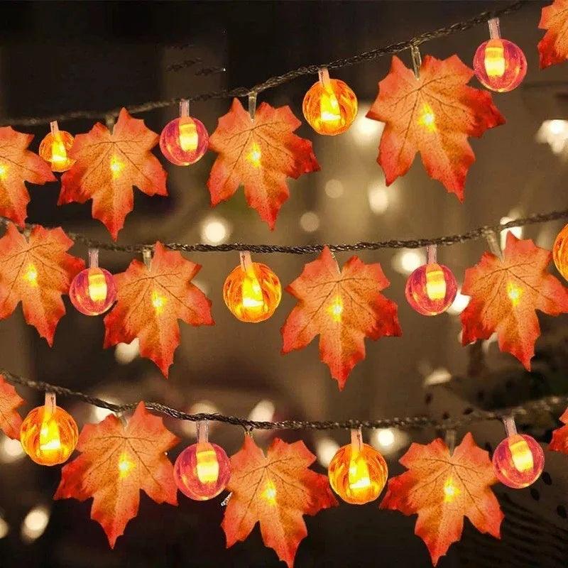 Pumpkin Garland LED Artificial Autumn Maple Leaves - Dabfavshop