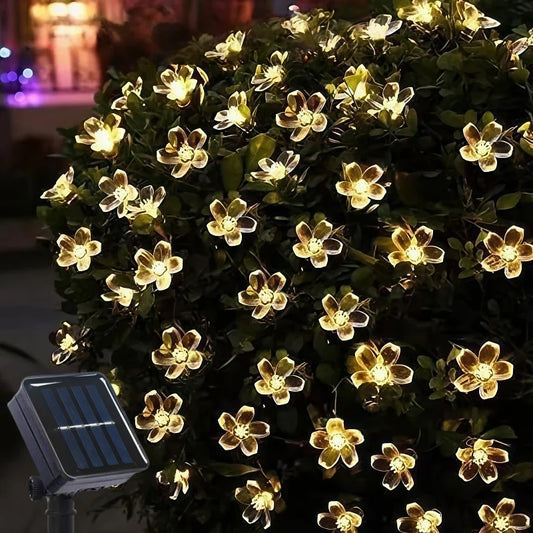 Cherry Blossom LED String Lights Outdoor Solar-Powered Flower Fairy Lights