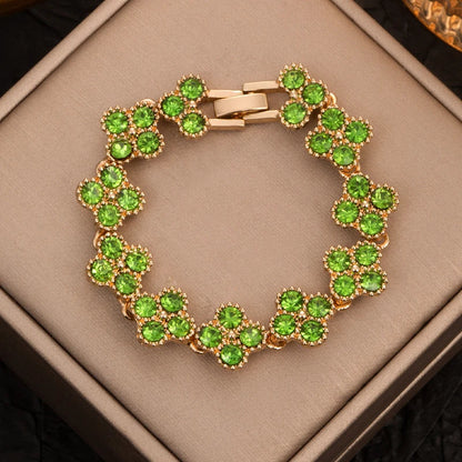 CDD New Sparkling Rhinestone Four Leaf Clover Hand Bracelet for Women Girls Luxury Crystal Bangle Adjustable Wrist Jewelry Gifts Dabfavshop