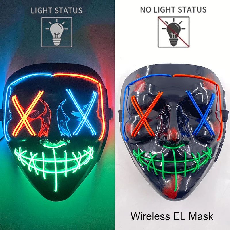 Neon LED Halloween Purge Mask Wireless Masquerade Party Light-up Horror Mask Glowing Multicolor Full Face Adult Mask for Halloween Dabfavshop