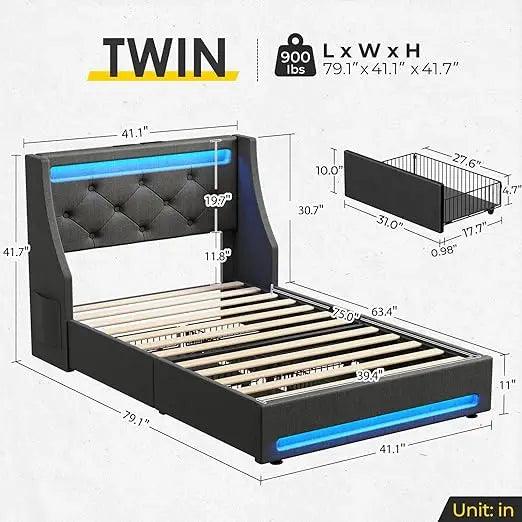 Full/Queen/King Size LED Bed Frame With Storage Headboard And Charging Station - Dabfavshop