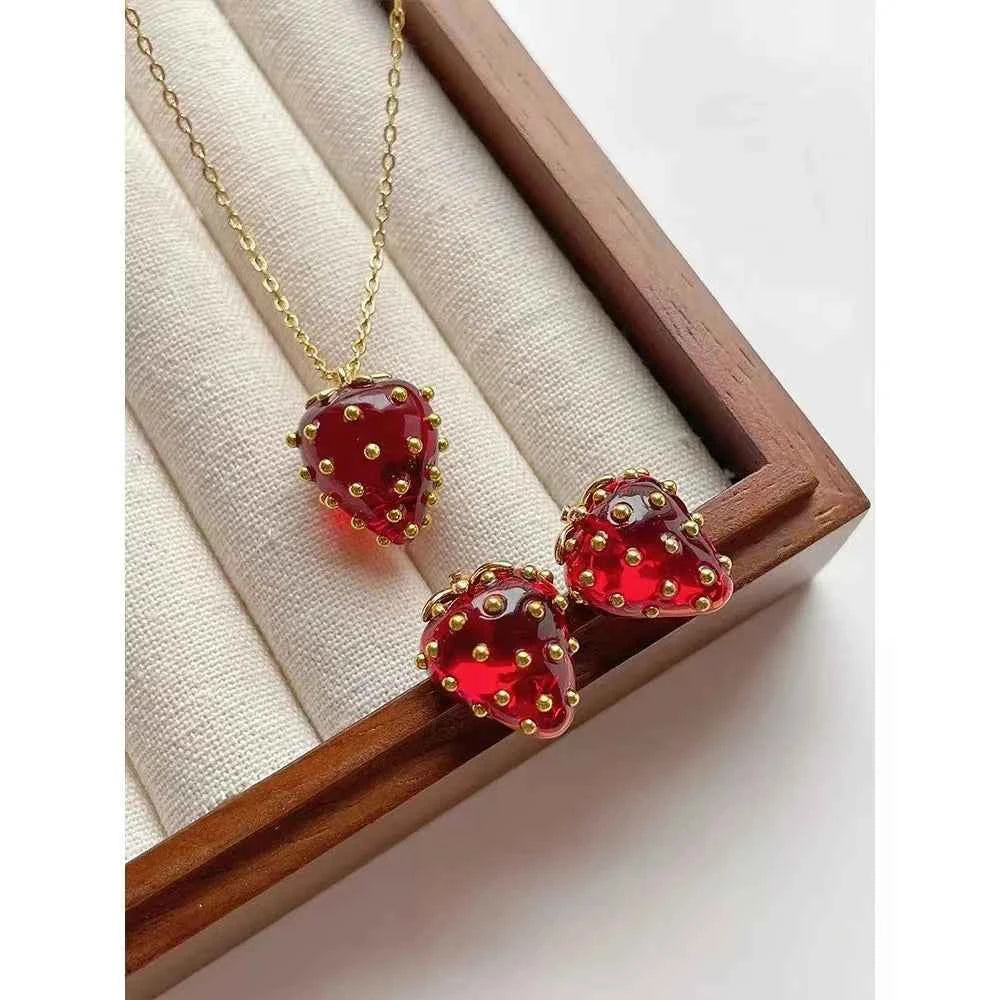 Strawberry Necklace Earrings