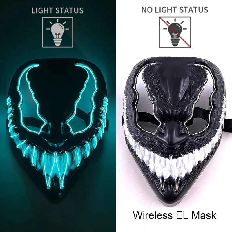 Neon LED Halloween Purge Mask Wireless Masquerade Party Light-up Horror Mask Glowing Multicolor Full Face Adult Mask for Halloween Dabfavshop