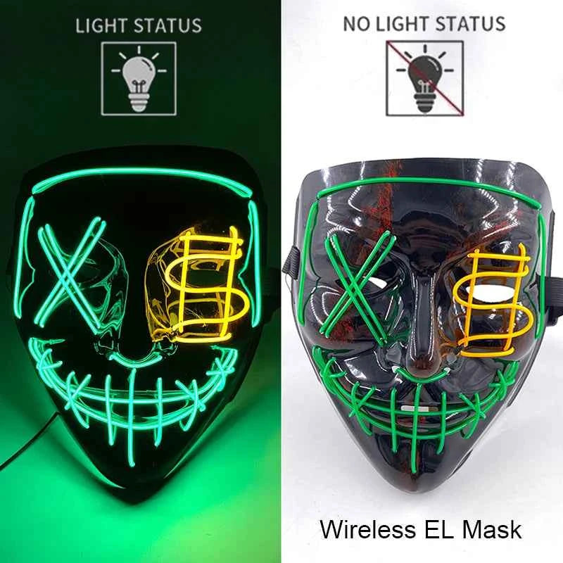 Neon LED Halloween Purge Mask Wireless Masquerade Party Light-up Horror Mask Glowing Multicolor Full Face Adult Mask for Halloween Dabfavshop