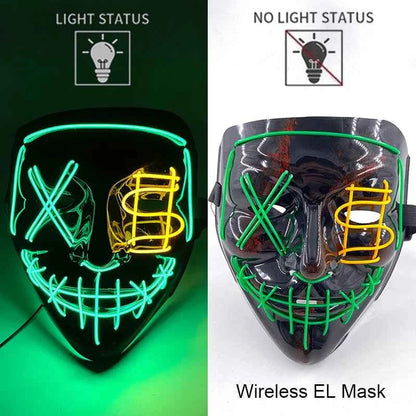 Neon LED Halloween Purge Mask Wireless Masquerade Party Light-up Horror Mask Glowing Multicolor Full Face Adult Mask for Halloween Dabfavshop