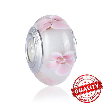 Colorful Flower Murano Glass Charm Fit Original Bracelet Necklace Heart 925 Sterling Silver Murano Glass Fine Jewelry Dabfavshop