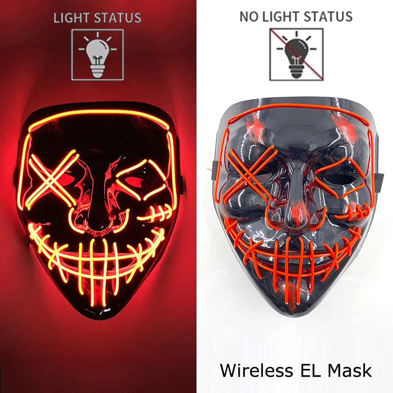 Neon LED Halloween Purge Mask Wireless Masquerade Party Light-up Horror Mask Glowing Multicolor Full Face Adult Mask for Halloween Dabfavshop