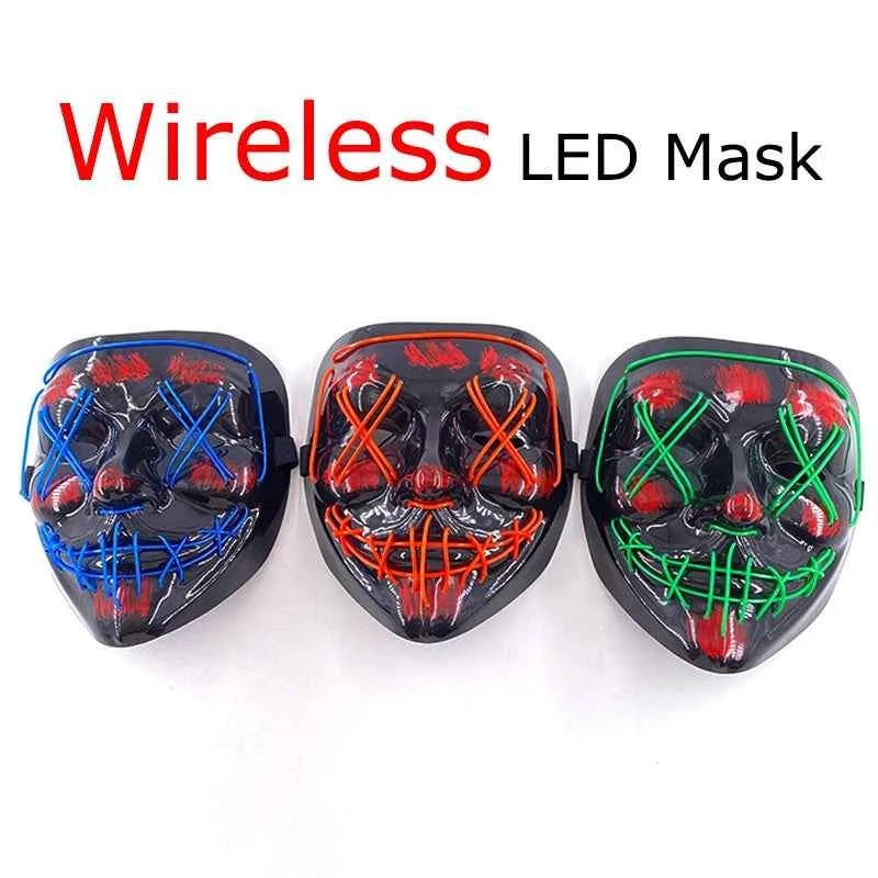 Neon LED Halloween Purge Mask Wireless Masquerade Party Light-up Horror Mask Glowing Multicolor Full Face Adult Mask for Halloween Dabfavshop